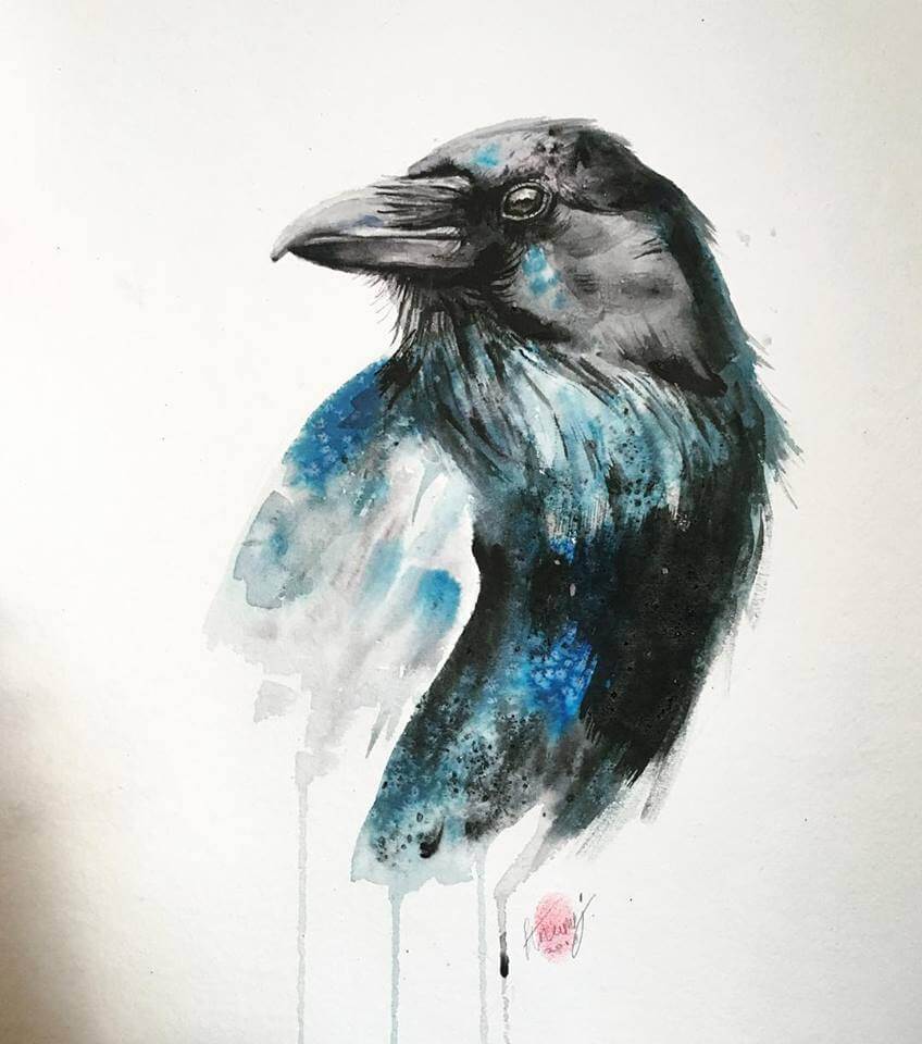 Raven Watercolour Painting