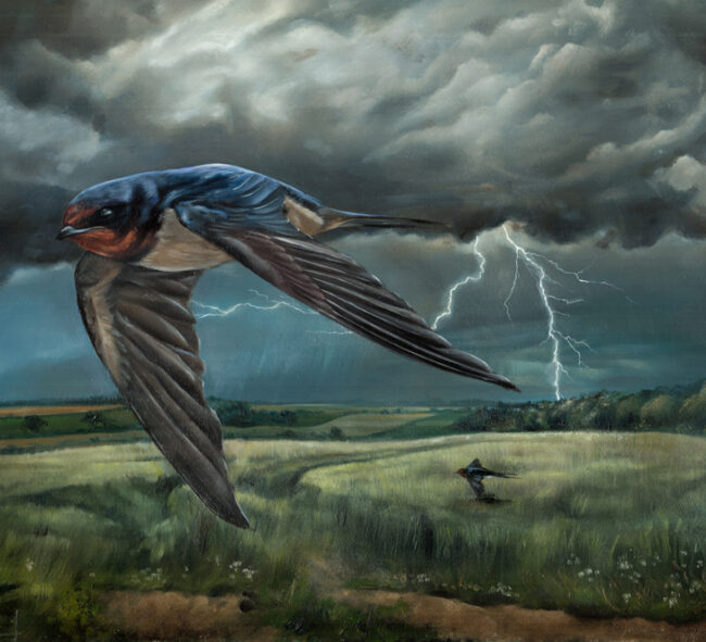Original Swallow Bird Oil Painting