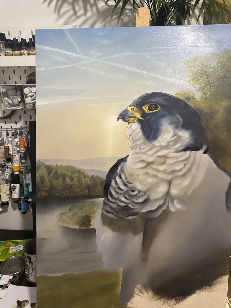 Peregrine Falcon Oil Painting Work In Progress