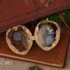 Miniature Polymer Clay Animals in tiny House made from walnut shell
