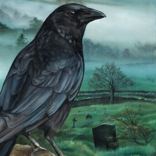 'Mournful Minder' Mystic Carrion Crow Original Oil Painting by Krysten Newby