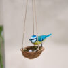 Handmade Polymer Clay Blue Tit upon a replica miniature walnut nest with realistic eggs