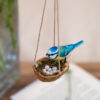 Miniature Polymer Clay Blue Tit Bird on Walnut Art Nest