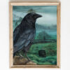 Carrion Crow overlooking a graveyard wildlife art print