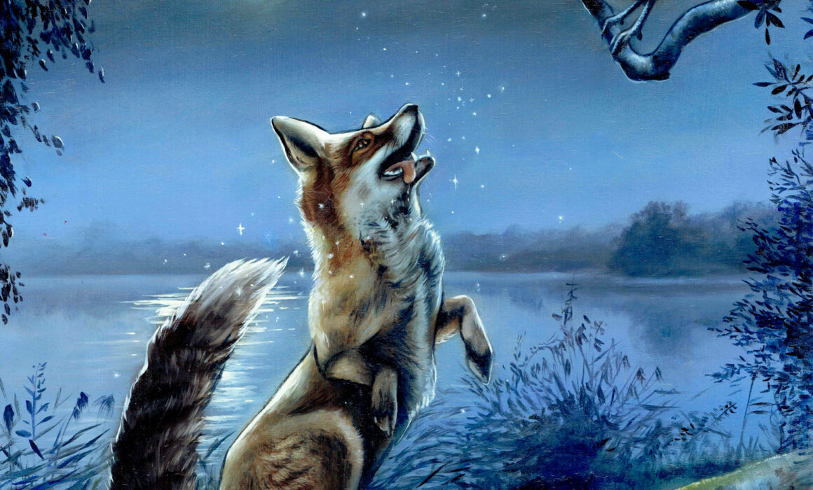 Original Oil Painting of Aesop's Fables The Fox and The Pheasants by wildlife artist Krysten Newby