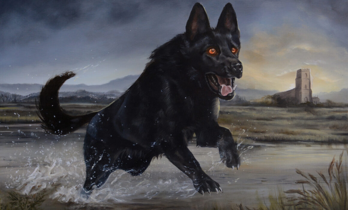 Original Oil Painting of the hell hound 'Black Shuck' that derives from folklore of Suffolk and Norfolk
