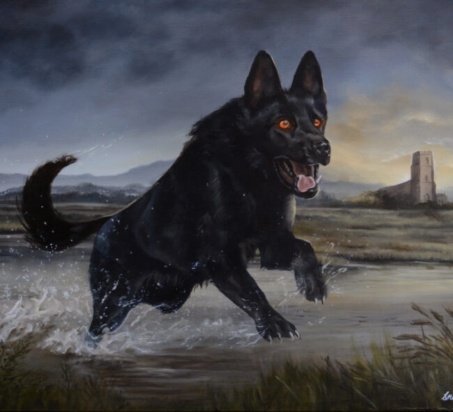 Original Oil Painting of the hell hound 'Black Shuck' that derives from folklore of Suffolk and Norfolk