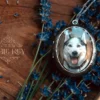 Hand Painted Miniature Pet Portrait Locket with Memorial Ashes