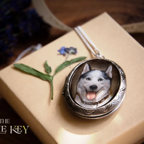 Custom Hand Painted Pet Memorial Portrait Pendant with ashes