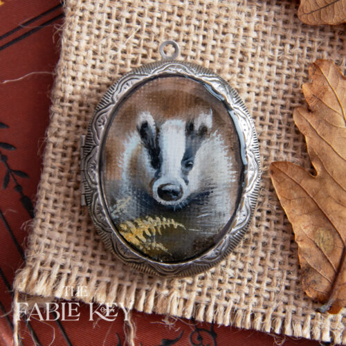 Antique Style Hand Painted Locket with real badger hair