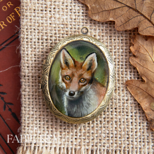 Victorian style hand painted hair locket with fox